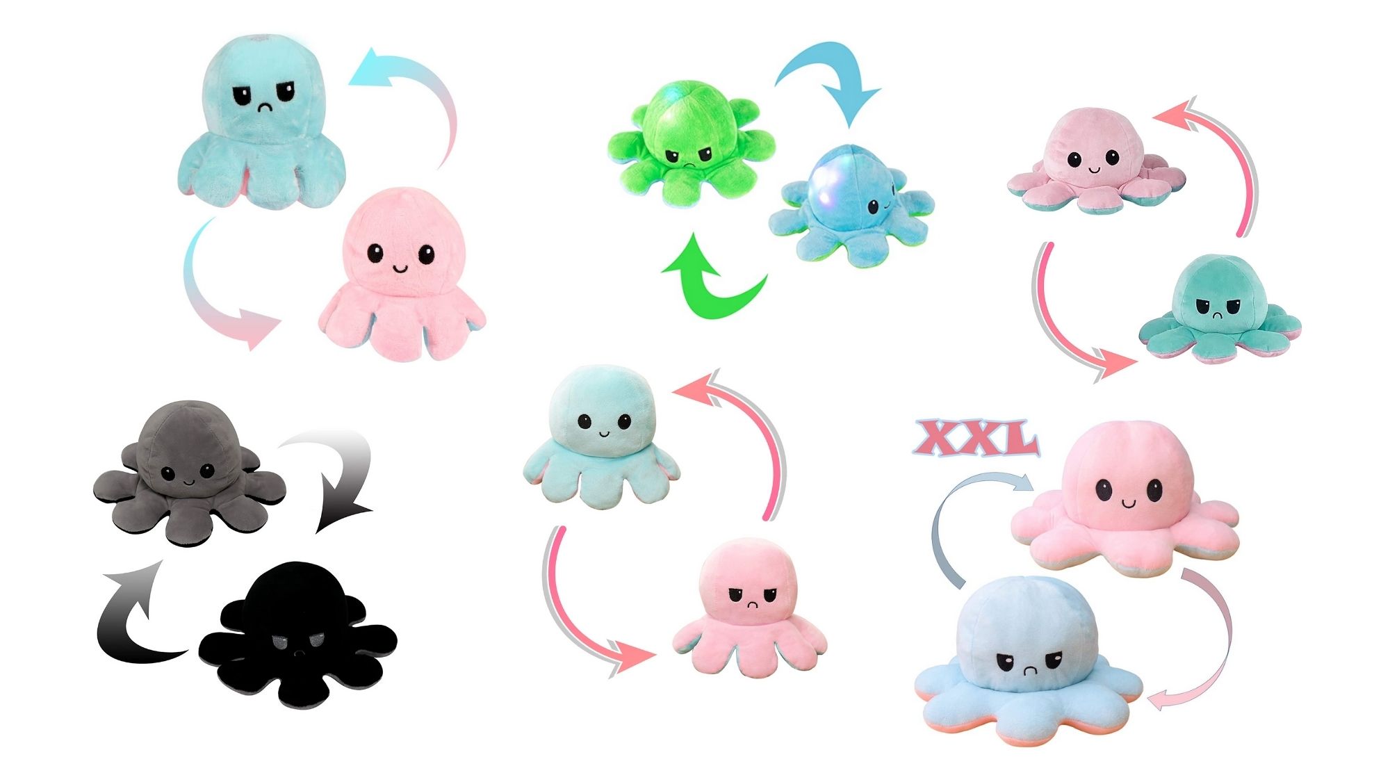 2 Oktopus Plüschtiere doppelseitige Oktopus Kinderspielzeug Innendekoration 