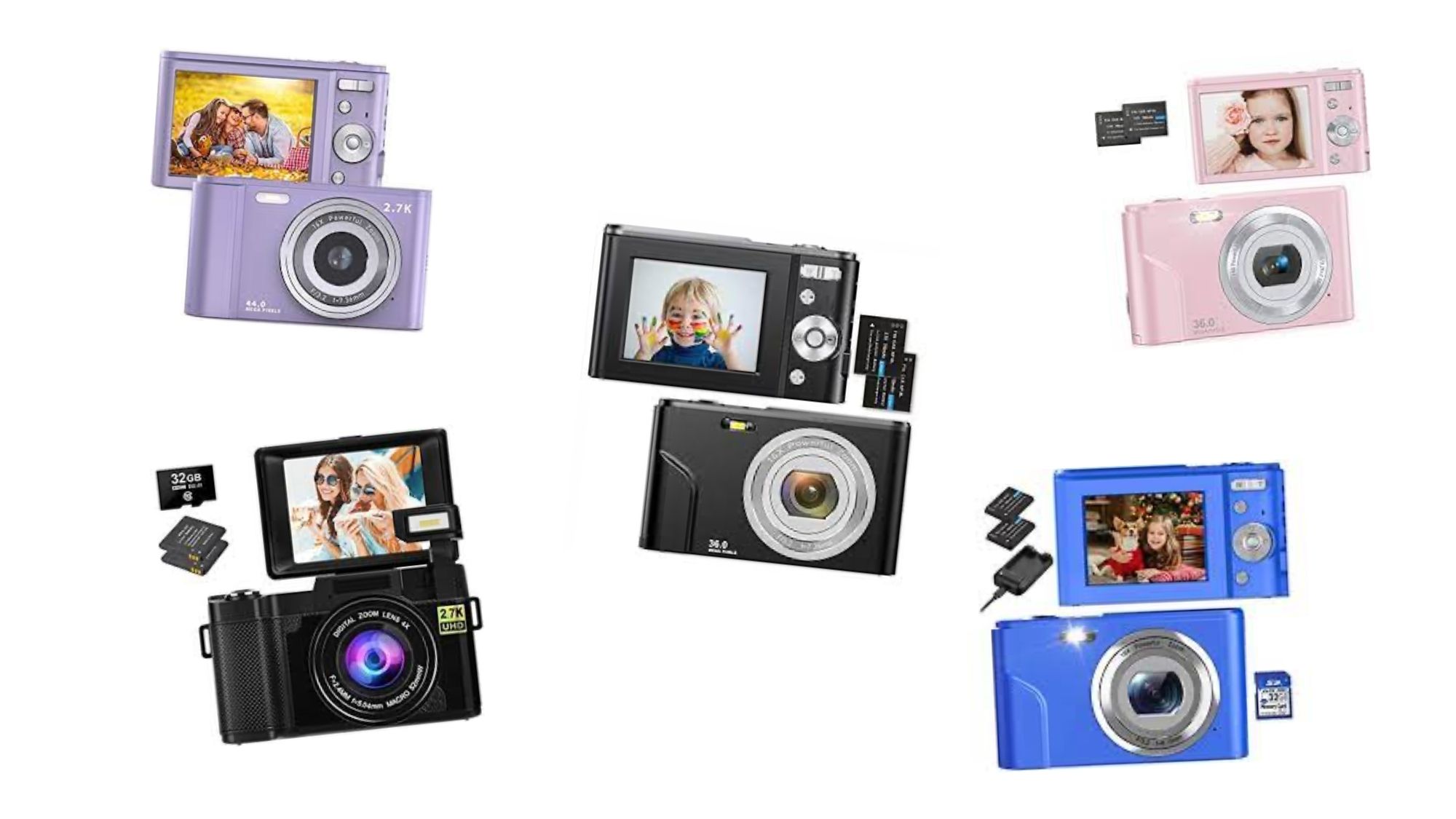 Vlogging Kamera Kompaktkamera HD 2.7K 48MP mit 32G SD Karte 16X Digitalzoom tragbare Mini-Kamera für Fotografie-Anfänger Studenten Kinder Digitalkamera 